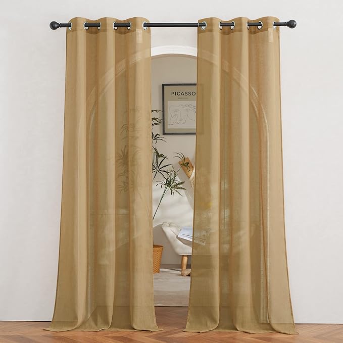 NICETOWN Sheer Linen Curtains Flax Texture 84 inch Length, Grommet Semi Sheer by NICETOWN