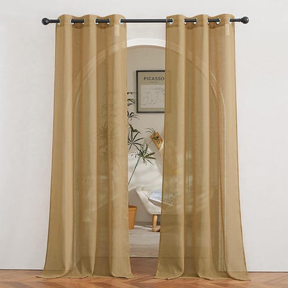 NICETOWN Sheer Linen Curtains Flax Texture 84 inch Length, Grommet Semi Sheer by NICETOWN