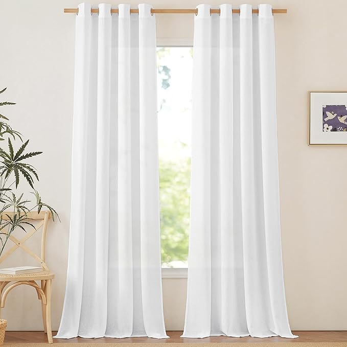 NICETOWN Linen Flax Semi Sheer Curtains 94" Length, Grommet Window Treatments - Image 7