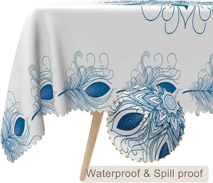 54x120inches Boho Floral Print Tablecloth Blue White Bohemian Floral Pattern - Image 2
