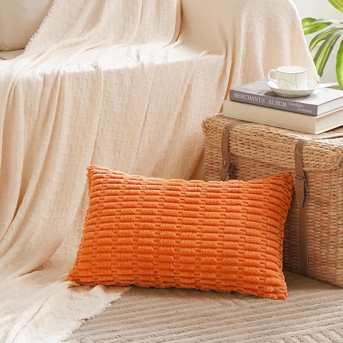 Fancy Homi 4 Packs Orange Fall Decorative Throw Pillow Covers 12x20 Inch - Image 2
