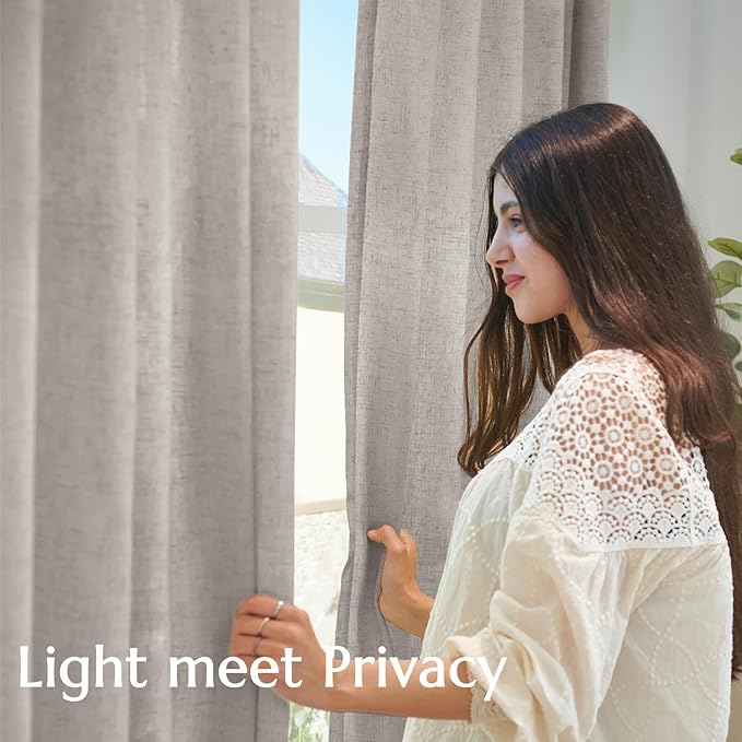 jinchan Linen Curtains for Living Room Bedroom Light Filtering Semi Sheer - Image 8