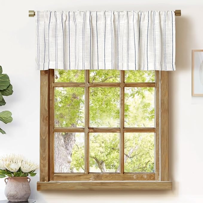 2 Pack Faux Linen Striped Kitchen Valances by Oindec