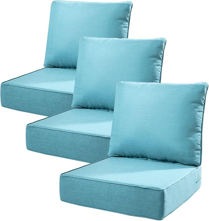 6" Thick Outdoor Cushions 22x24x6, 3-Set Deep Seat Patio Cushions by Pugire