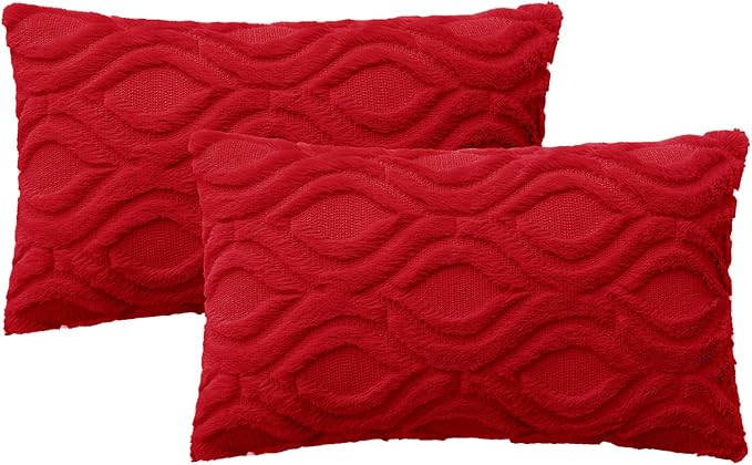MIULEE Christmas Red Throw Pillow Covers 12x20 Inch, Soft Winter Plush Faux - Image 6