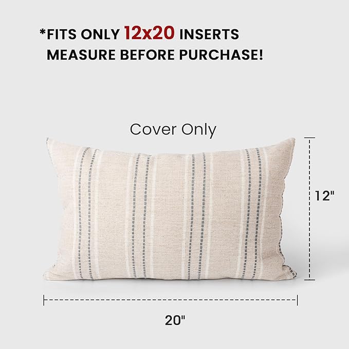 AELS 12x20 Decorative Farmhouse Linen Throw Pillow Covers, Boho Textured Pillow - Image 2