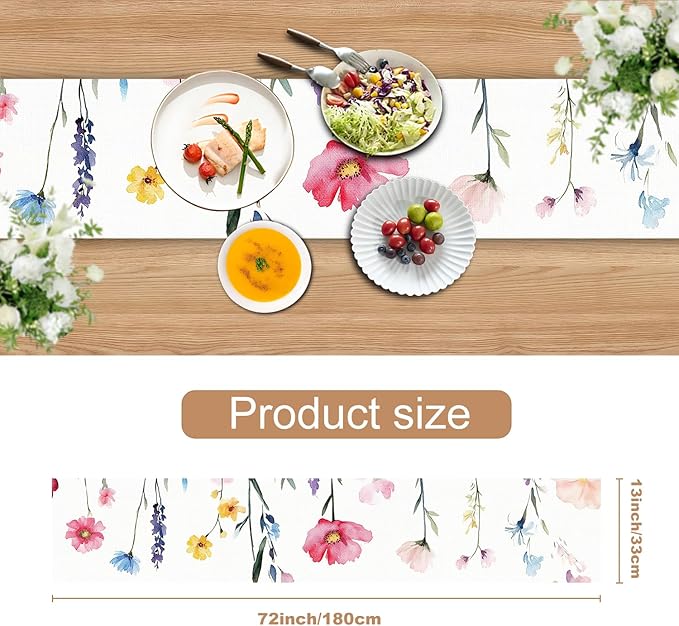 Elegant Watercolor Floral Table Runner – 13x72 Inch Soft Cotton Fabric - Image 3
