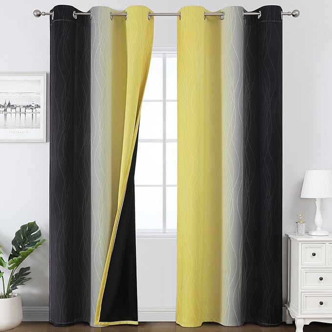 Estelar Textiler Black and Yellow Ombre Blackout Curtains by ESTELARTEXTILER