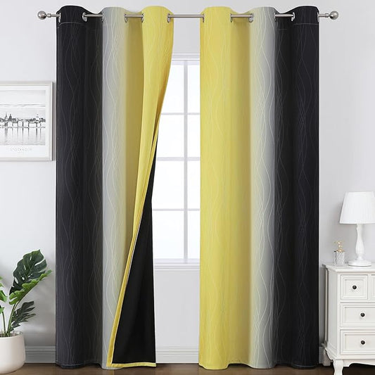 Estelar Textiler Black and Yellow Ombre Blackout Curtains by ESTELARTEXTILER