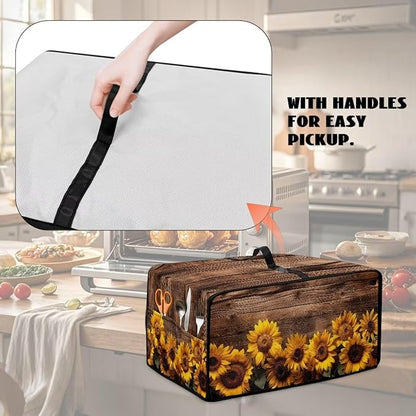 Microwave Oven Cover Vintage Sunflower Wood Grain Print Waterproof Toaster Oven - Image 5