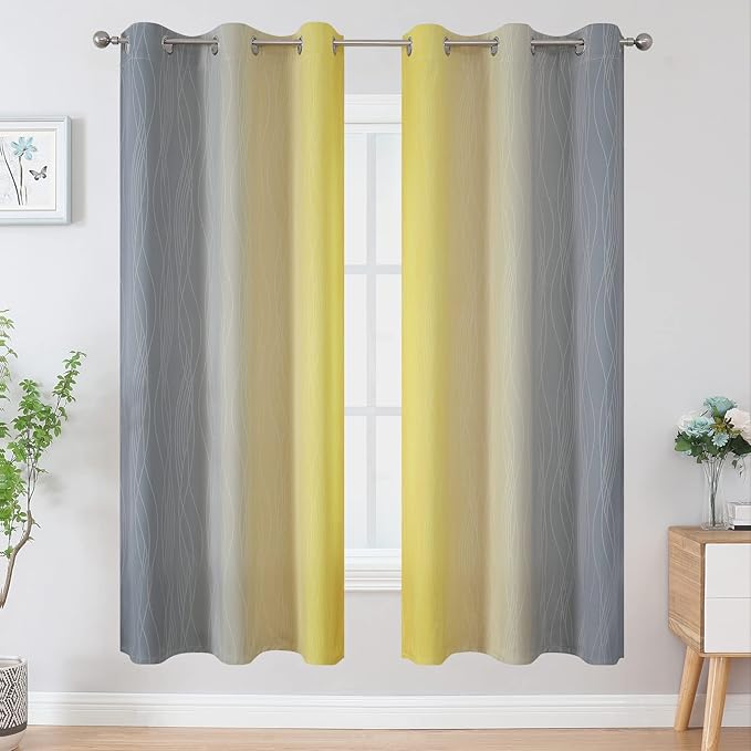 Estelar Textiler Ombre Grey and Yellow Blackout Curtains 72 Inch Length 2 Panels - Image 2