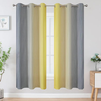 Estelar Textiler Ombre Grey and Yellow Blackout Curtains 72 Inch Length 2 Panels - Image 2