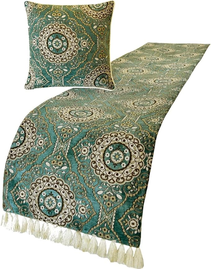 The HomeCentric King/Queen/Twin Teal Decorative Queen 74"x18" Bed Runner - Image 4