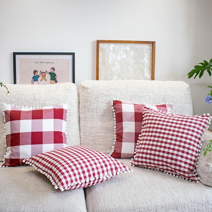 HOPLEE Red Throw Pillow Covers Farmhouse Gingham Pillow Covers - Image 9