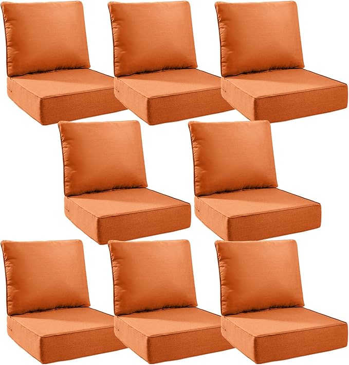 6" Thick Outdoor Cushions 24x24x6, 8-Set Deep Seat Patio Cushions by Pugire