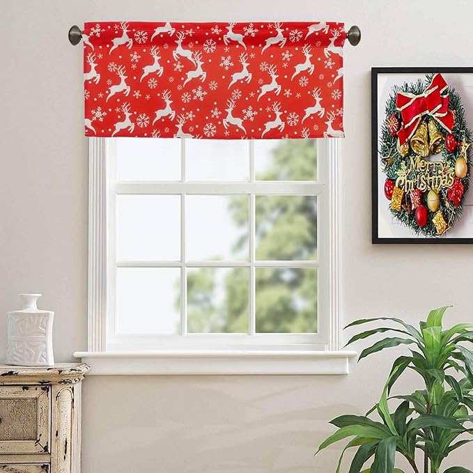 Snowflake & Deer Valance for Windows 1 Panel Set Rod Pocket Kitchen Valances by HighQualityCurtains
