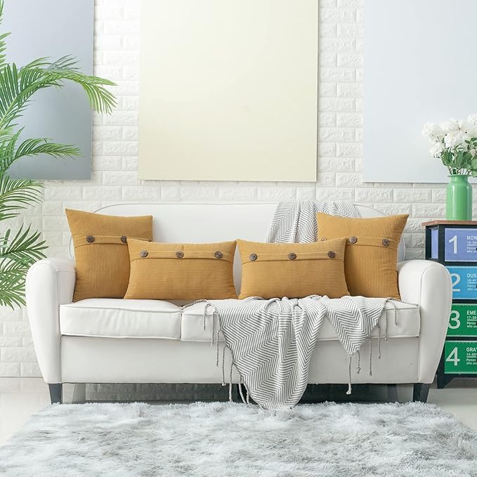 HWY 50 Mustard Yellow Chenille Throw Pillow Covers 20x20 Inch - Image 6