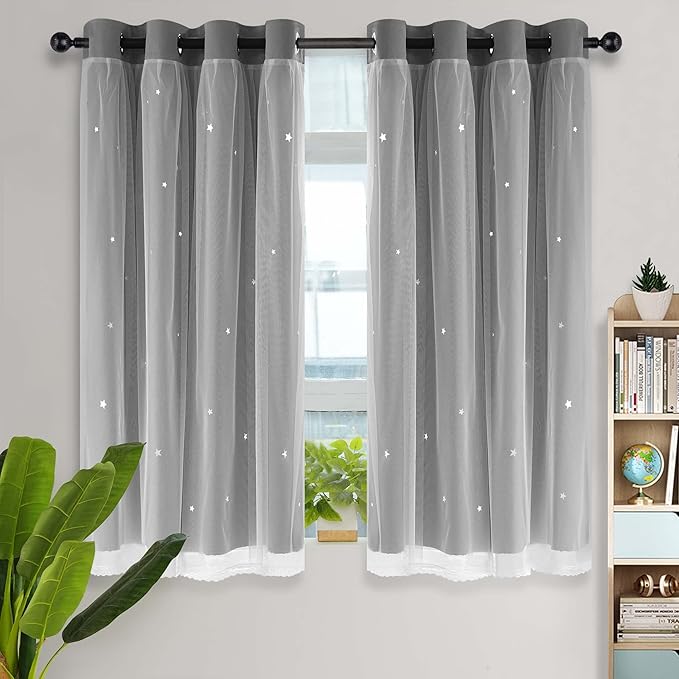 Kinryb Blackout Curtains for Girl Bedroom/Living Room/Classroom, Sheer Overlay - Image 3