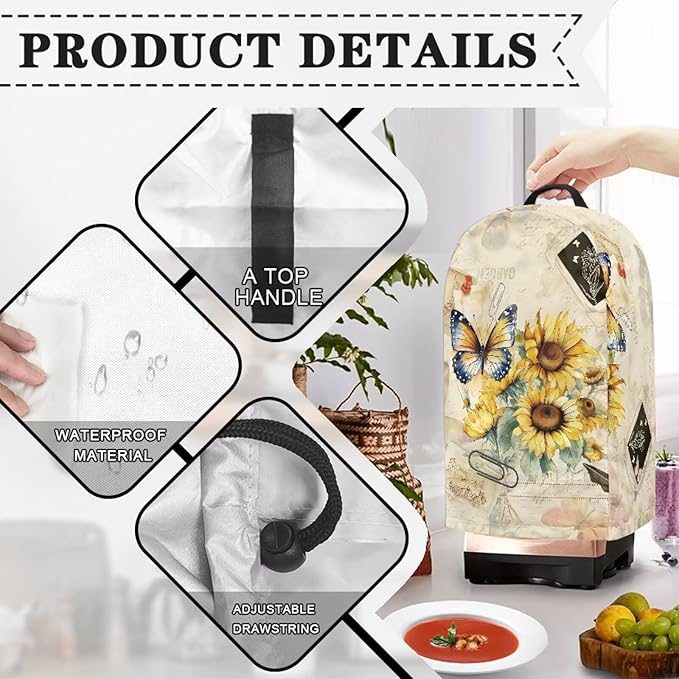 Butterfly Sunflower Blender Dust Cover Stand Mixer or Coffee Maker Appliance - Image 5