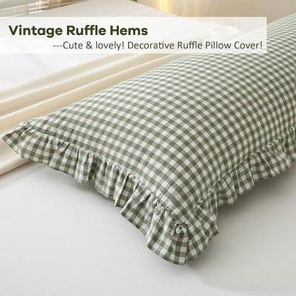 Sage Green White Plaid Gingham Body Pillow Cover - Image 5