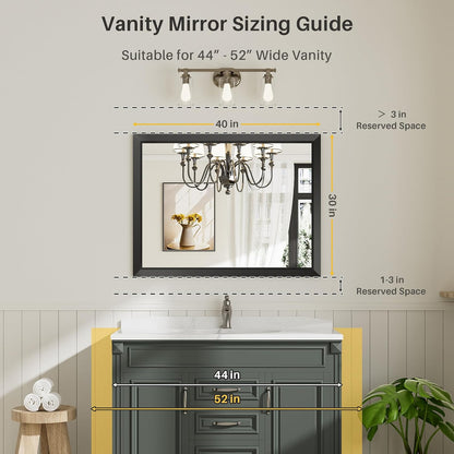 briivue black metal framed bathroom wall mirror, 40x30 shown in use
