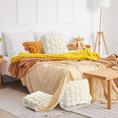 Wenqik 2 Pcs Knot Pillows Square Knotted Plush Throws Soft Accent Pillows - Image 6