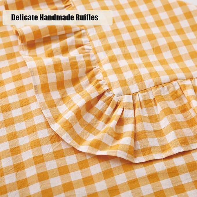 Yellow/White Plaid Ruffle Pillow Shams King Size Set of 2, Checkered Washed - Image 5