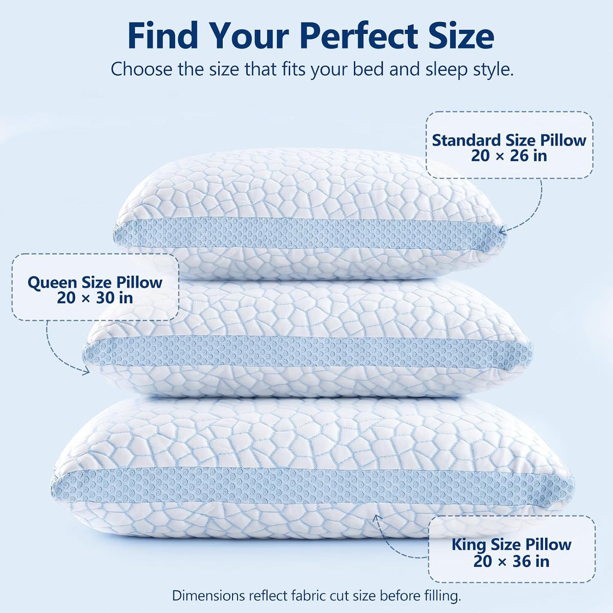 qutool enhanced cooling pillows for sleeping, certipur-us shredded, front angle view