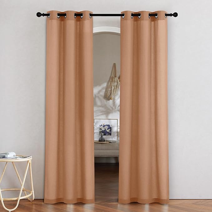 NICETOWN Burnt Orange Linen Doorway Curtains 80 inches Long, Grommet Thick by NICETOWN