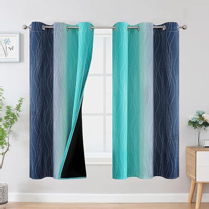 Estelar Textiler Teal and Navy Blue Blackout Curtains by ESTELARTEXTILER