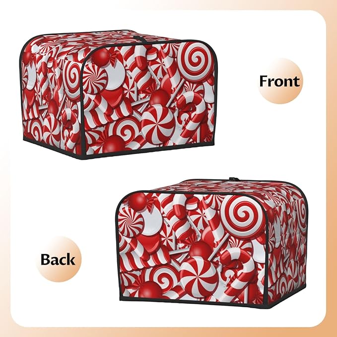 Red And White Christmas Candy Canes 4 Slice Toaster Cover, Waterproof Toaster - Image 4