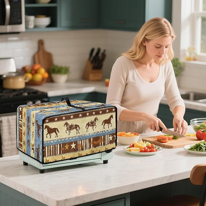 Horse Star Stipe Print Microwave Oven Dust Cover - Image 4