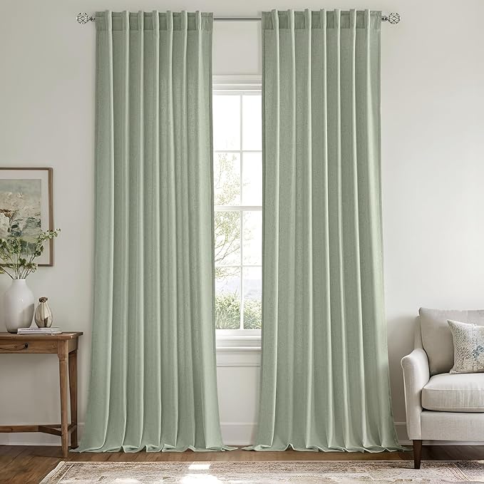 MIULEE Non-See-Through Privacy Linen Curtains 2 Panels, Sage Green Light - Image 2