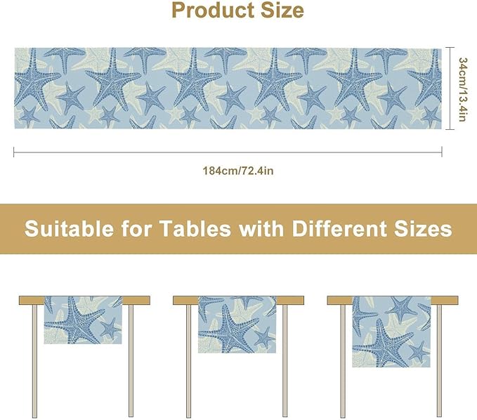 Coastal Starfish Kitchen Table Runner Nautical Beach Seaside Ocean Blue Gray - Image 3
