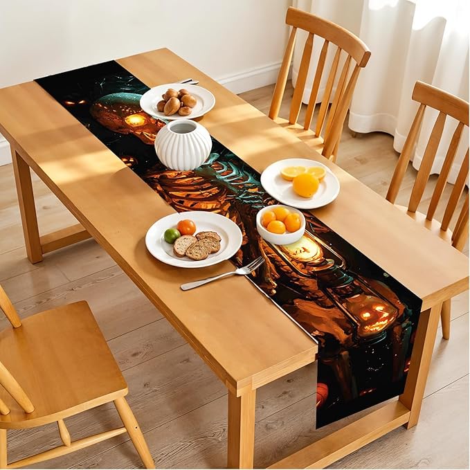 Elegant Skeleton Halloween Table Runner – 13x72 Inch Spooky Table Decor by THISFIND