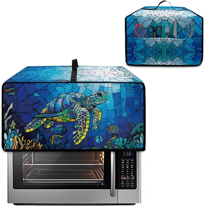 Glass Painting Sea Turtle Print Microwave Oven Cover Dustproof Toaster Oven - Image 2