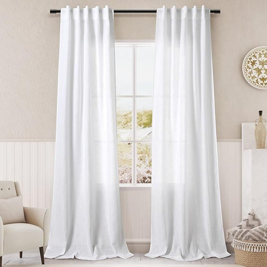 White Linen Curtains 84 Inches Long by Nanspring