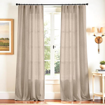 jinchan Taupe Linen Blend Curtains 120 inch Extra Long 2 Panels by JINCHAN