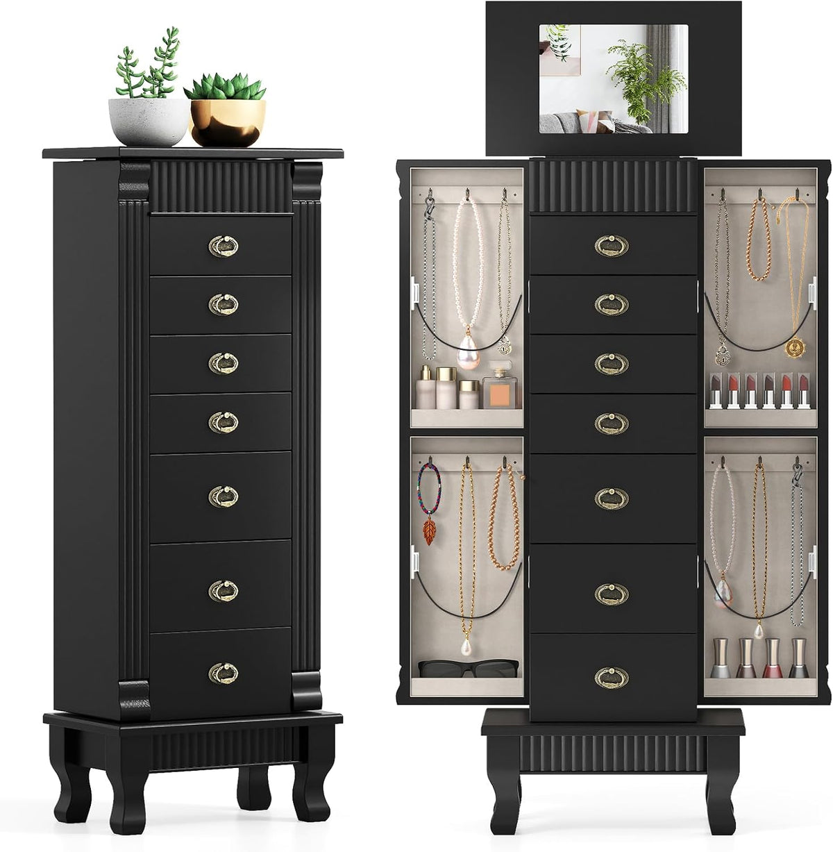 giantex standing jewelry cabinet with 7 drawers, flip-top, main product view