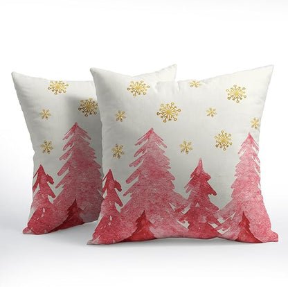 Christmas Tree Throw Pillow 18x18 Inch Set of 2 Cover Winter Christmas - Image 2