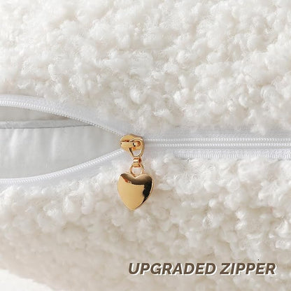 FUTEI Cream White Throw Pillow Covers 24x24 Inch Set of 2, Furry Faux Fur Teddy - Image 3