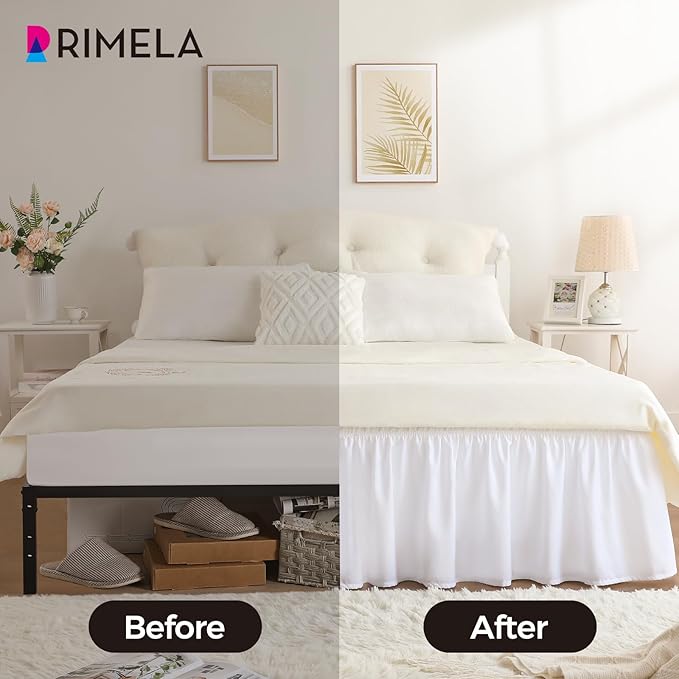 RIMELA White Bed Skirt Queen Size 18 Inch Drop, Elastic Bed Skirting - Image 3