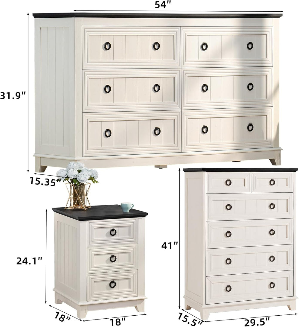 Joaxswe Farmhouse 3-Piece Bedroom Dresser Set, White
