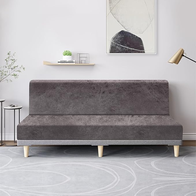 molasofa Leather Like Stretch Futon Slipcover Armless Futon Bed Sofa Cover - Image 3