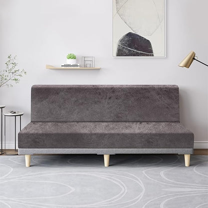 molasofa Leather Like Stretch Futon Slipcover Armless Futon Bed Sofa Cover - Image 3