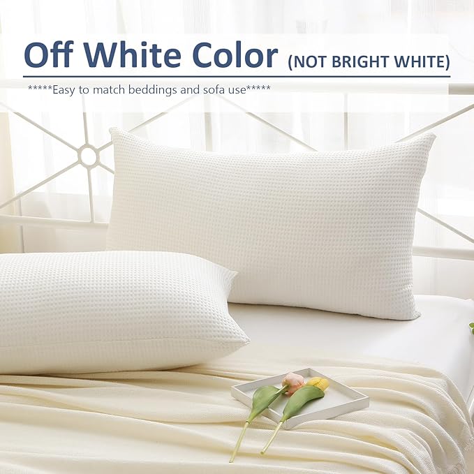 2 Pack Off White Waffle Weave Textured King Size Pillow Shams, 100% Cotton - Image 3