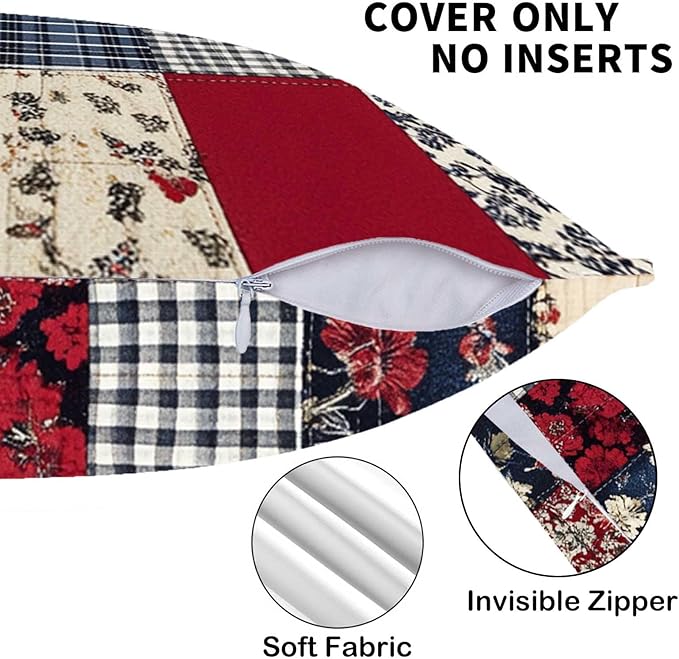 Floral Throw Pillow Covers 18x18 Set of 2 | Decorative Faux Patchwork Cushion - Image 7