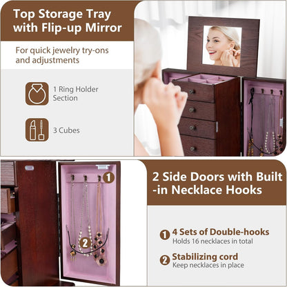 giantex standing jewelry armoire cabinet with 4 drawers, side view