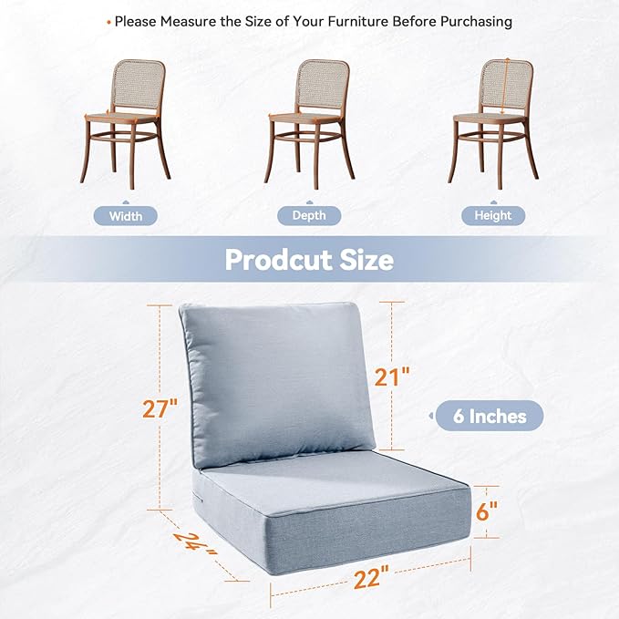 6" Thick Outdoor Cushions 22x24x6, 9-Set Deep Seat Patio Cushions - Image 3