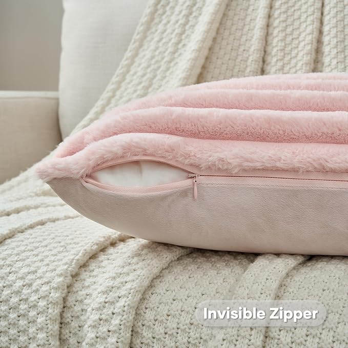 FUTEI Pink Throw Pillow Covers Set of 2, 26x26 Inch Striped Texture Euro Pillow - Image 3